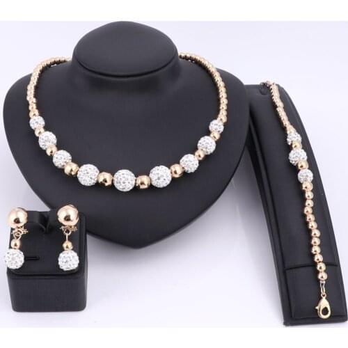 African Beads Gold Color Crystal Jewelry Sets For Women Wedding Dress Accessories Bridal Set Necklace Bracelet Earrings
