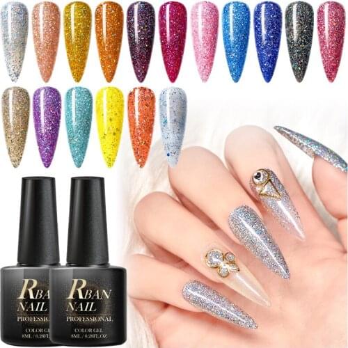 RBAN NAIL 8ml Shimmer Laser Glitter Nail Gel Polish Rainbow Color Holographic Glitter Gel Polish Soak Off UV Gel Varnish Lacquer