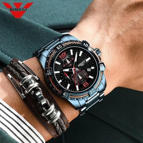 NIBOSI Fashion Mens Watches Top Brand Luxury Big Dial Quartz Watch Waterproof Sport Chronograph Watch Men Relogio Masculino