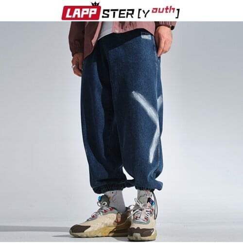LAPPSTER-Youth Men Winter Blue Jeans Harajuku Joggers 2020 Mens Tie Dye Printed Loose Denim Pants Male Thick Warm Sweatpants 5XL