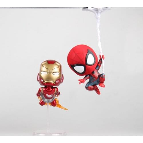 Disney Marvel Avengers 13cm 2pcs/set Iron Man Spider-Man q version Action Figure Model Anime Decoration Figurine Toys model