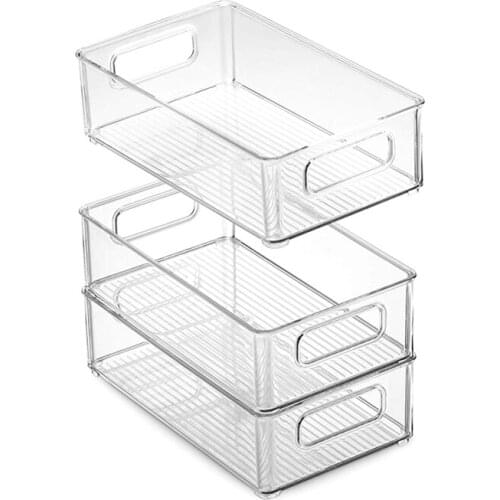 Hot Sale 6Pcs Refrigerator Organizer Bins Stackable Fridge Organizers with Cutout Handles Clear Plastic Pantry Food Storage Rack