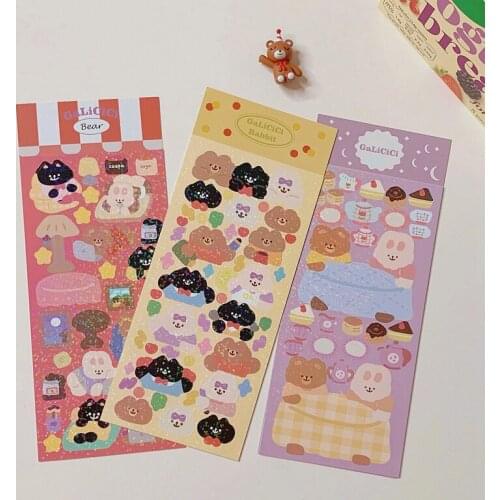 1pc Cute Glitter Bear Laser Decorative Stickers Korean Ins Diy Scrapbooking Journal Album Cartoon Stationery School Supplies