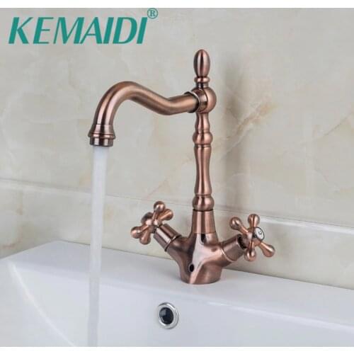 KEMAIDI Bathroom Kitchen Basin Rotatable Mixer Sink Brass Faucet Deck Mounted Good Quality Watertap Copper Antique