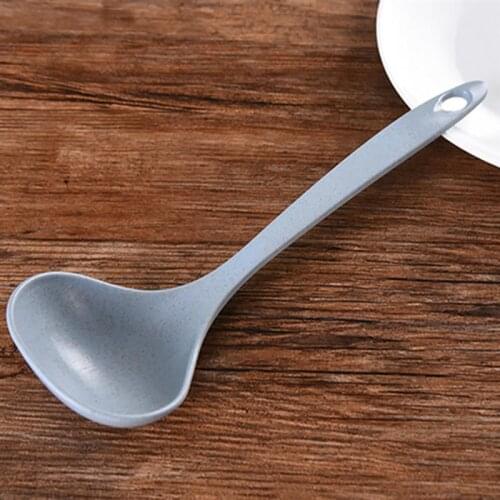 1pc Candy Colors Kitchen Spoon Creative Wheat Straw Long Handle Spoon Cooking Ladle For Soup Porridge Cooking Accessories