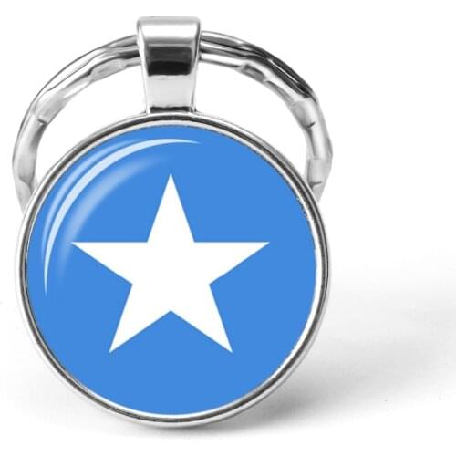2019 Metal Football World Cup Keychain Somalia / South Korea/ Cuba / China / Singapore National Flag Glass Cabochon Keyring