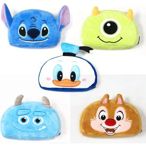 Disney Cartoon Cute Stitch Donald Duck Cosmetic Bag Plush Doll Pencil Case Storage Bag Student Pencil Case