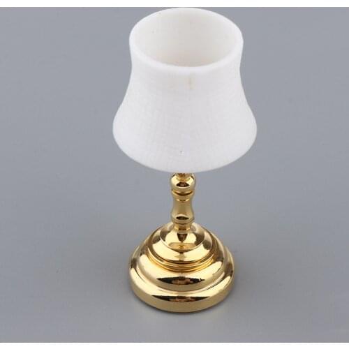 Miniature Battery Operated Lights Up Table Lamp, 1:12 Scale Doll House Bedroom Furniture, White