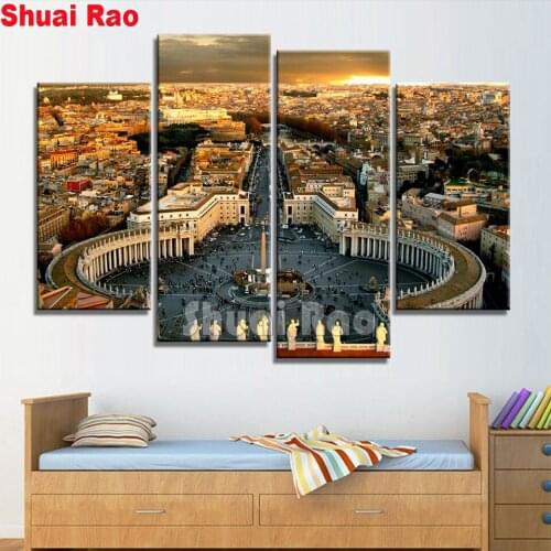 Full square round Diamond Embroidery Temple Of St. Peter Modern decor mosaic picture of diamond Painting sale 4 piece set
