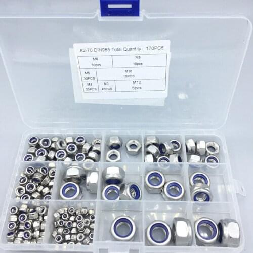 170Pcs/set 304 Stainless Steel Nuts Combination Kit M3 M4 M5 M6 M8 M10 M12 Nut Screw Cap Cover Protective Hardware Furniture