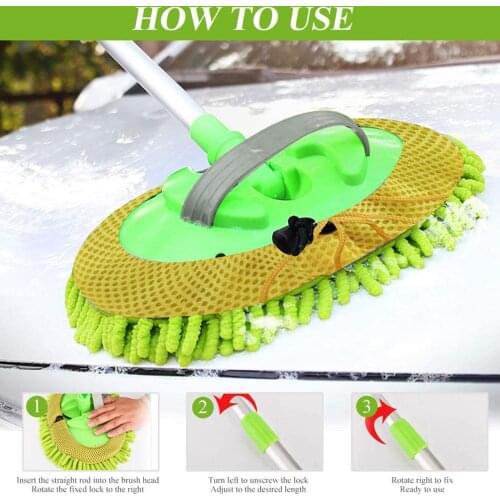 Upgrade Three section telescopic car washing mop Super absorbent Car Cleaning Car brushes Mop Window Wash Tool Dust Wax Mop Soft
