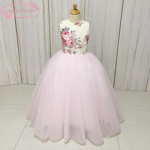 Real picture flower girls dress 2020 ball gown bowknot little girls party dresses wedding guest communion dress