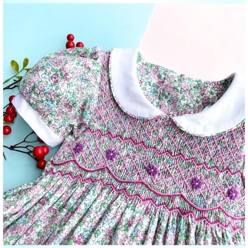 Toddler girls dresses summer 2019 size 3 4 5 6 7 little girls floral smocked dresses flower printed doll collar party wedding