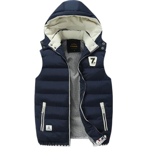 Thick Vest Men Winter Sleeveless Jacket Mens Hot Sale Casual Solid Hooded Waistcoat Cotton Fashion Soft Vests Male Brand Parkas
