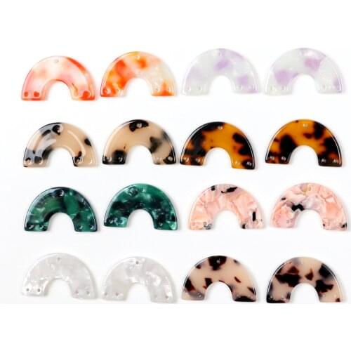 Tortoise Shell Earring Charms,Acetate Acrylic Beads,Semi Oval Shaped Pendant,Semicircle Connectors 5Hole,30.5x18.5MM-ACE197