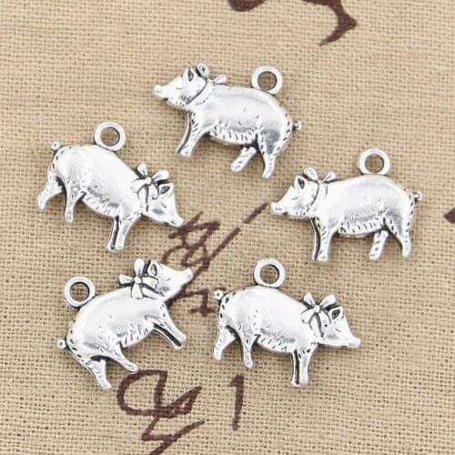 10pcs Charms 3D Pig 21x16mm Antique Bronze Silver Color Plated Pendants Making DIY Handmade Tibetan Bronze Silver Color Jewelry