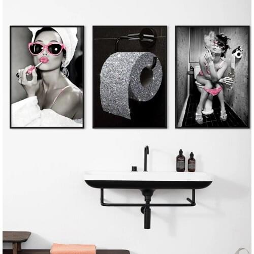 Sexy Girl Sits In A Toilet Nordic Posters and Prints Girl Drinking Bar Canvas Paintings Wall Art Pictures Bathroom Home Cuadro