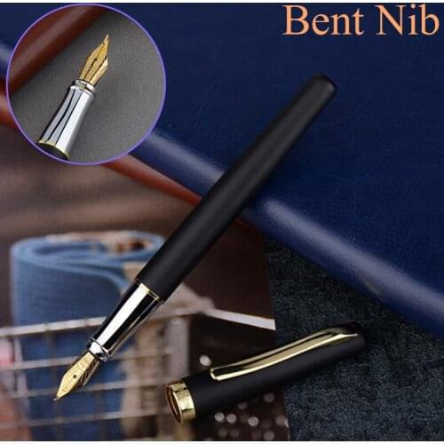 Duke 209 Exquisite Steel Fude Calligraphy Fountain Pen Bent Nib Matte Black With Gold Clip Advanced For Writing Gift Pen