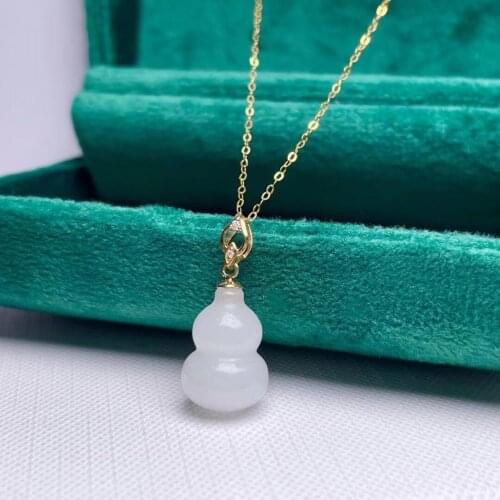 SHILOVEM 18k YELLOW gold real Natural white Jasper pendants classic fine Jewelry women none necklace new 10*14mm mymz1014551hby