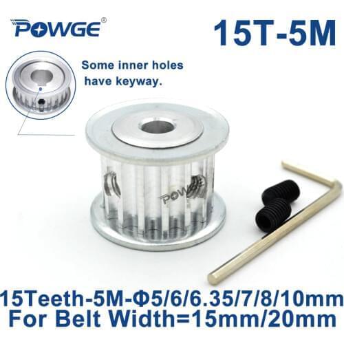 POWGE HTD 5M 15 Teeth Synchronous Timing Pulley Bore 5/6/6.35/7/8/10mm for Width 15/20mm HTD5M Belt gear 15-5M-15 AF 15Teeth 15T