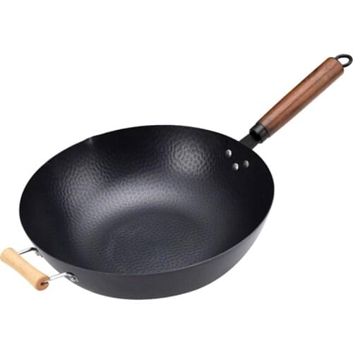 Have ears Frying Pan High-end Home Non-stick Wooden Handle Traditional Wok Super Cost-effective Scrambled Eggs Pan Wok Pans