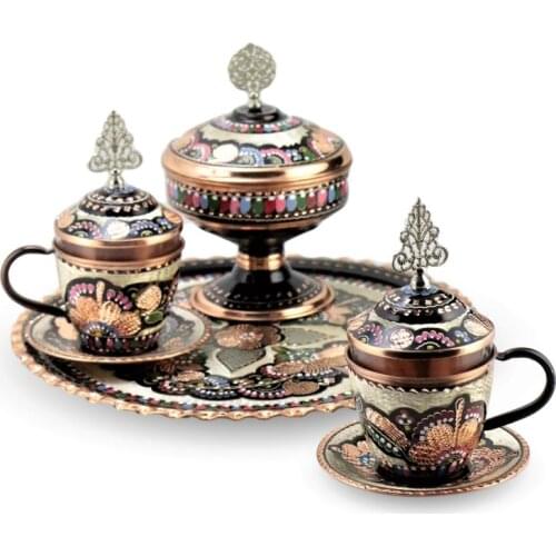 SONAYCOPPER Handmade Pure Copper Nescafe, For 2 Person Tea Set