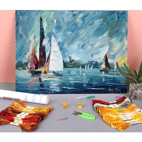 Sailing Regatta Printed Fabric 11CT Cross-Stitch DIY Embroidery Patterns DMC Threads Craft Handicraft Handmade Jewelry