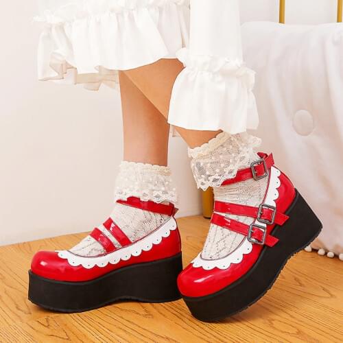 2020 spring autumn new Women Flat shoes Lolita Shoes Platform Red White Mary Jane Shoes buckle Thick sole Ladies Cosplay Shoes