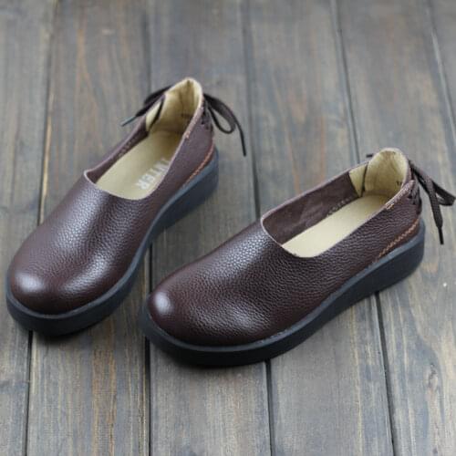 Women Shoes Flat 100% Authentic Leather Ladies Flat Shoes Round Toe Mary Jane Flats Female Footwear Driving shoes