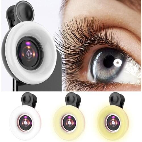 Universal Selfie LED Ring Flash Light Portable Mobile Phone 50 LEDS Selfie Lamp Luminous Ring Clip 15X Photography Phone Macro L