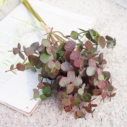 5Pcs/bundle dusty Artificial plant Plastic Eucalyptus tree branch for wedding decoration Flower arrangment greens faux foliage