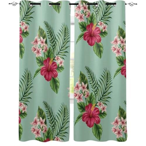Tropical Plant Leaves Hibiscus Window Curtains for Living Room Bedroom Kitchen Modern Curtains Home Decoration Drapes Blinds