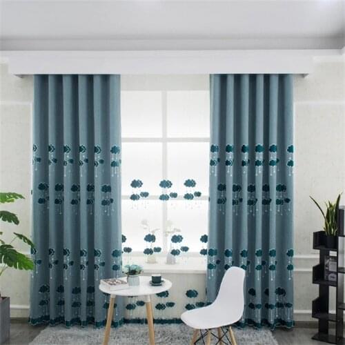 Cloud Embroidered Blackout Curtain For Bedroom Boy Kids Nursery Alpaca Cashmere Fabric Bay Window Drapes Tende JS211C