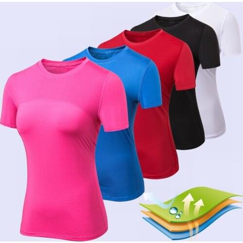 Womens Shirts Quick Drying T Shirt Elastic Yoga Sports Gym Running Tops Short Sleeve Tees Blouses Shirts O Collar Yoga Shirts