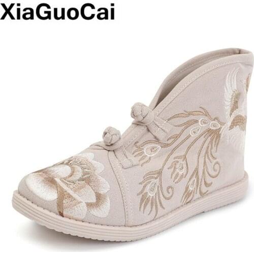 Spring Autumn Women Shoes Embroidered Light Flat National Style Ladies Footwear High Top Fashion Breathable Female Cloth Shoes
