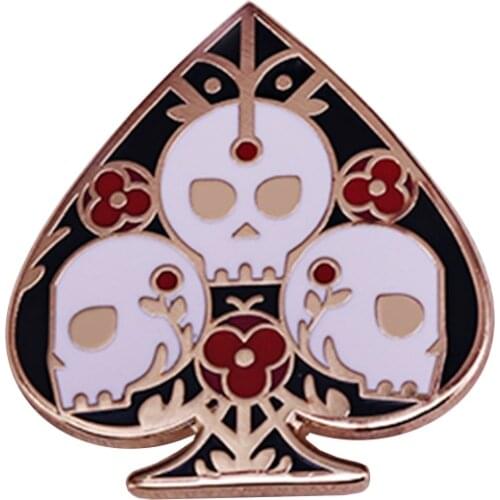 Ace of spades hard enamel pin skull death card beautiful goth style jewelry