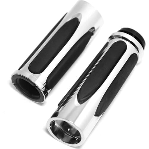 1Pair Shallow Cut Chrome Hand Grips For Harley Touring Street Glide Road King With Throttle By Wire Models 2008-2017