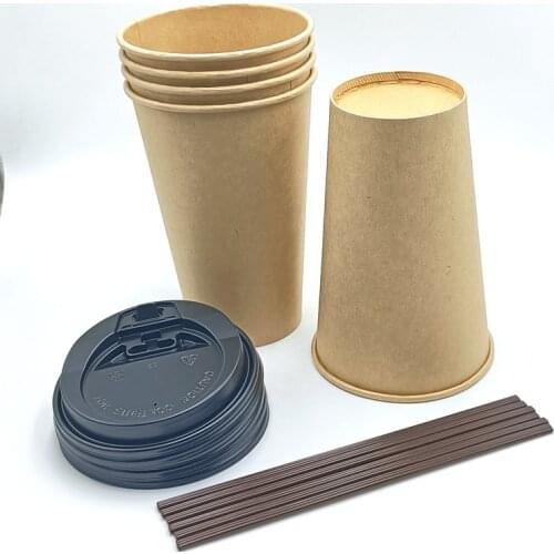 10pcs 12oz Disposable Kraft Hot Beverage Paper Coffee Cups with Lids, Milk Coffee Cup Thick Drinking Accessories Party Supplies