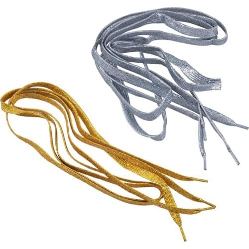 2 Pair 45.7 Inch Glitter Flat Colored Shoelaces Boot Laces Sport Dance Fancy Dress - Gold & Silver
