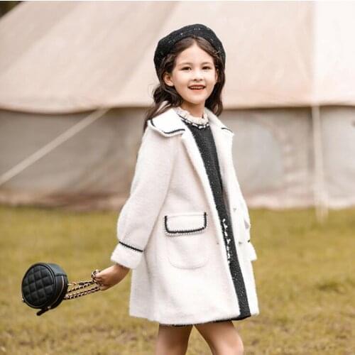 2020 Fashion Children Winter Wool Jacket Girl clothing Kids clothes Pearl Button Thicken Long Coats Kids Top&outwear 8 10 12 14T