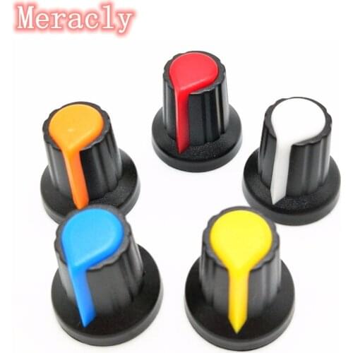 30pcs 5color WH148 potentiometer knob cap(copper core) 15X17mm 6mm Shaft Hole AG2 Yellow Orange Blue White Red 5color*6PCS=30PCS