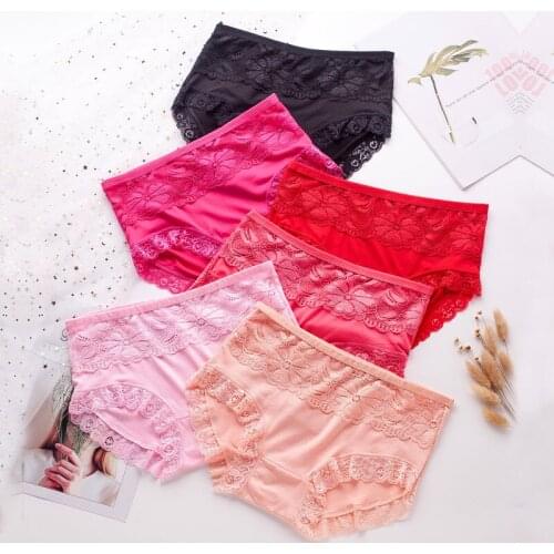 6Pcs Cotton Panties Women Sexy Panty Briefs Lace Underwear Lingerie Panties for Female Ladies Floral Pantys Underpants Mid Waist