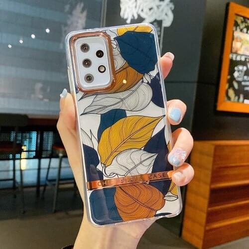 Luxury Plating Leaf Floral Case for Samsung Galaxy S21 Fe S20 Ultra Plus A72 A52 5G A71 A51 A12 Shockproof Silicone Clear Cover
