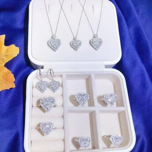 Elegant Heart Lab Diamond Jewelry set 925 Sterling Silver Promise Party Wedding Rings Earrings Necklace For Women Jewelry Gift