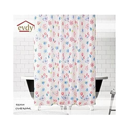 EVDY SHOWER CURTAIN 8168 PINK FLOWERING BUTTERFLY 434680514