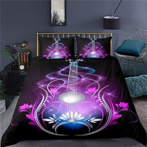 3d Bedding Set Music Note Guitar Print For Adults Comforter Cover 2/3pc Duvet Cover Pillowcase Home Textile Queen and King Size