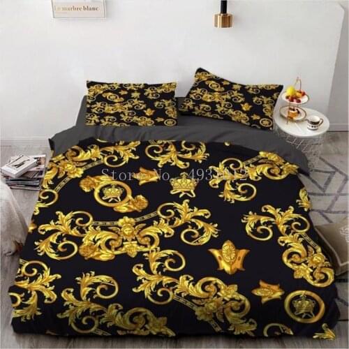 3 Pieces Ancient Style Bedding Set Iron Chain Duvet Cover Golden Flower Quilt Cover Set Home Textile Bedroom Home Pillowcase