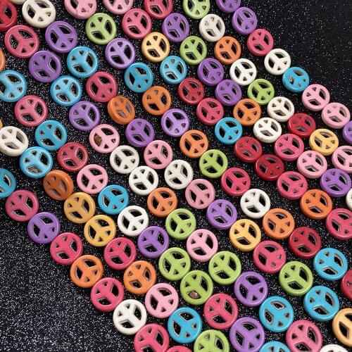 Colorful Natural Turquoises Beads Round Hollow Out Peace Sign Space Charm Semi-finished Beads For Jewelry Making DIY Bracelet