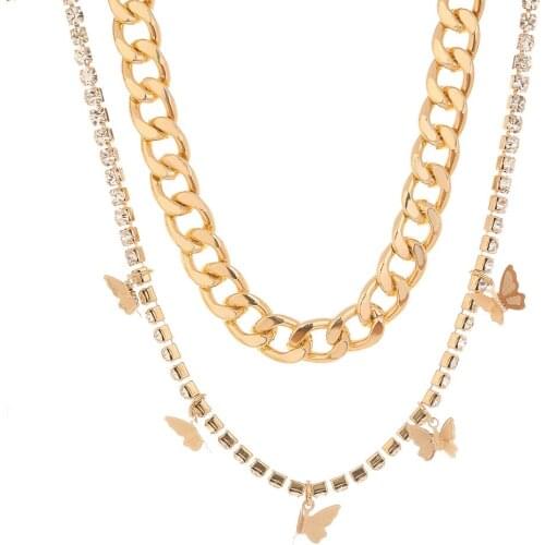 Punk Miami Cuban Choker Necklace Steampunk Jewelry Vintage Butterfly Pendant Chunky Chain Necklace for Women Neck Accessories