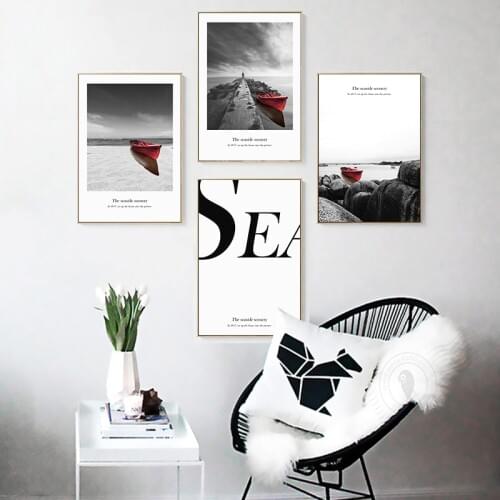 Sea Red Boat Landscape Canvas Painting Wall Art Posters And Print Nordic Poster Wall Pictures For Living Room Office Home Decor